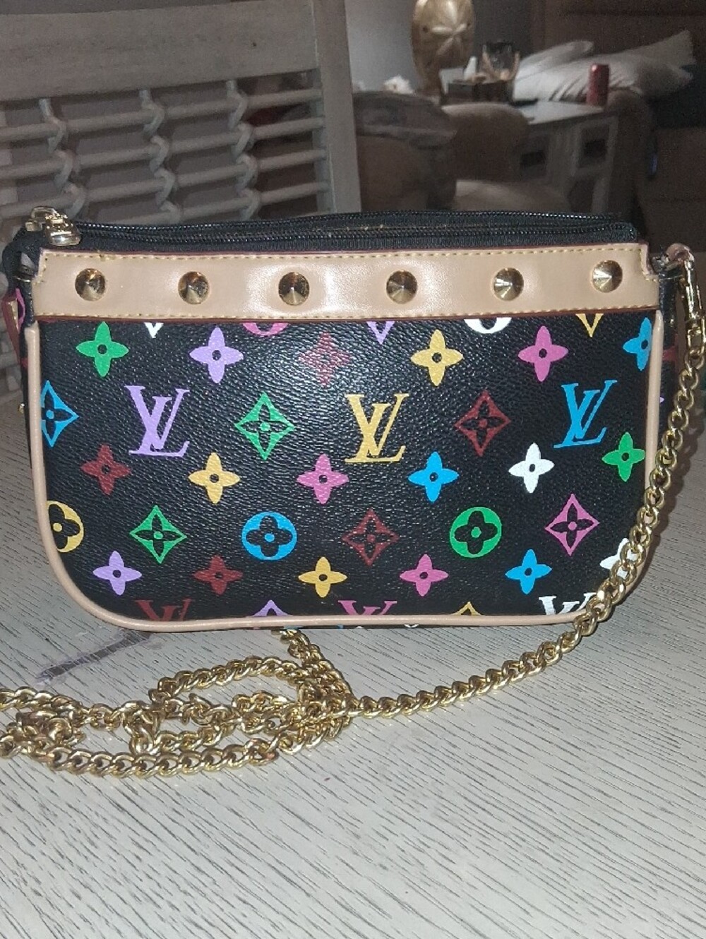 Black Multicolor Monogram Mini Bag with Gold Chain. Last Markdown. Firm Price - Picture 12 of 15